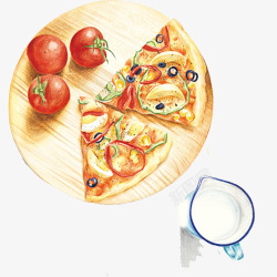 番茄皮萨手绘画片素材