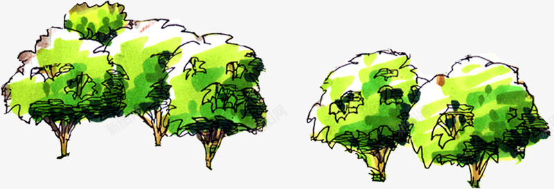 长在森林中的绿色大树手绘png免抠素材_新图网 https://ixintu.com 大树 森林 绿色