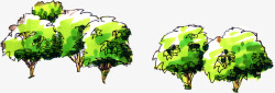 长在森林中的绿色大树手绘素材