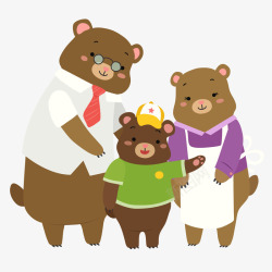 卡通幸福熊三口之家矢量图素材