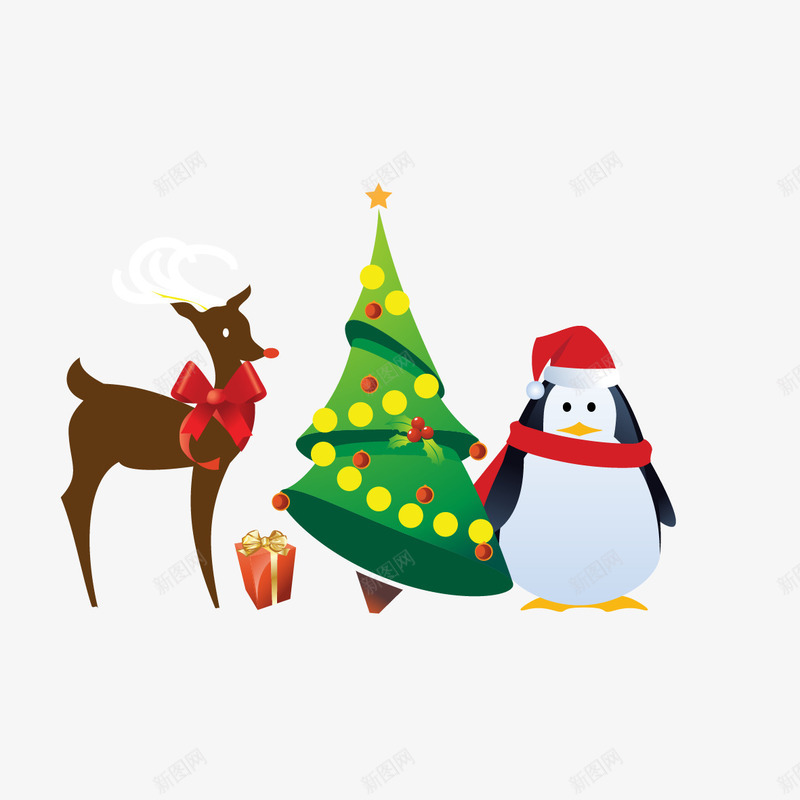 圣诞树和雪人png免抠素材_新图网 https://ixintu.com 圣诞树 圣诞节 圣诞节素材 小鹿 雪人