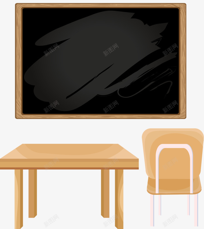 黑板和桌椅png免抠素材_新图网 https://ixintu.com 木头 木桌椅 桌子 椅子 黑色