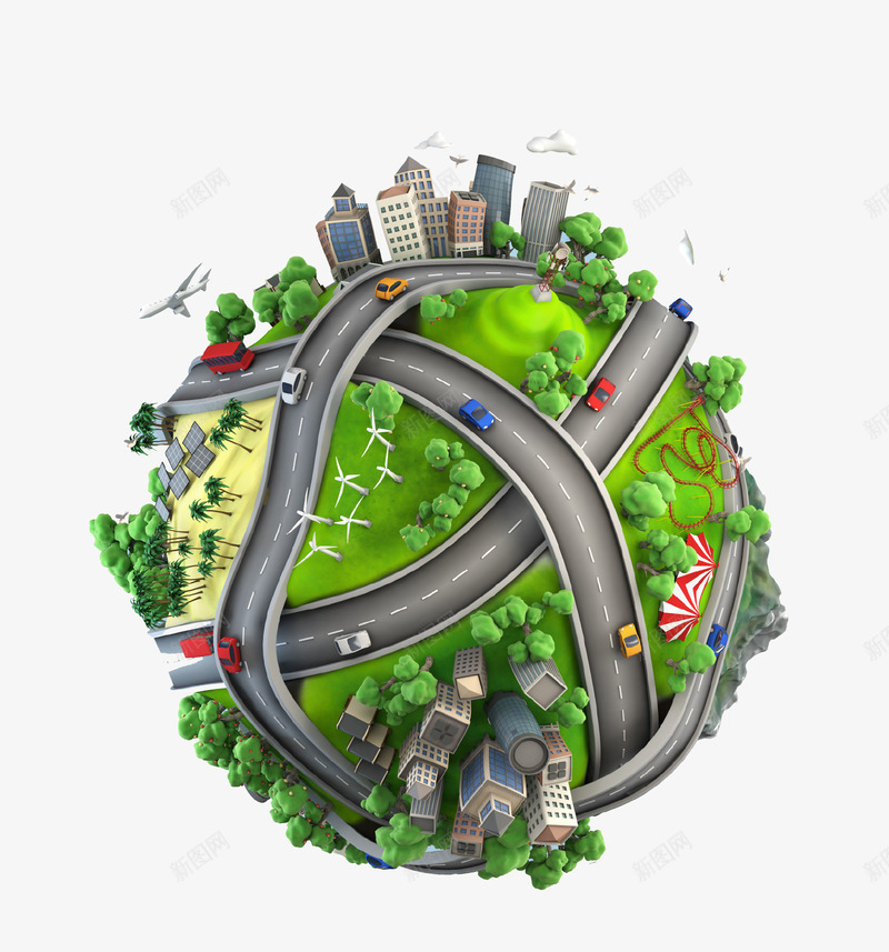 创意城市交通地球png免抠素材_新图网 https://ixintu.com 创意设计 地球 城市 城市交通 建设 环保 现代 绿色