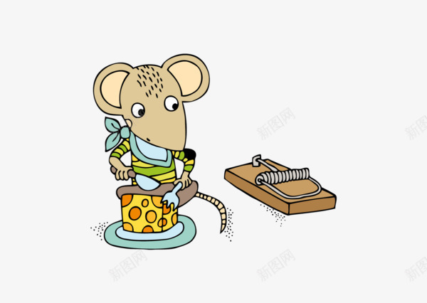 卡通吃奶酪的老鼠png免抠素材_新图网 https://ixintu.com 卡通PNG素材 奶酪 捕鼠夹 老鼠