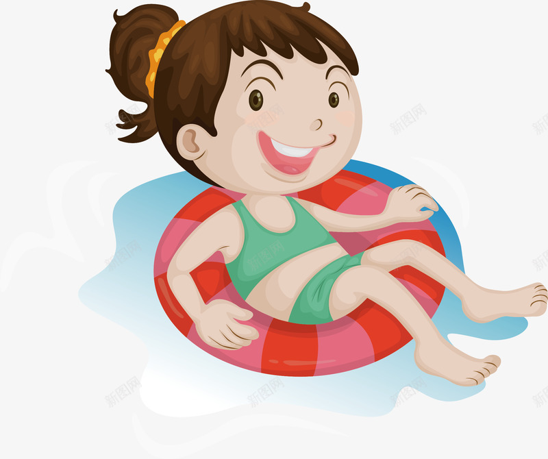 游泳的小女生png免抠素材_新图网 https://ixintu.com 卡通小女孩 救生圈 水 泳衣