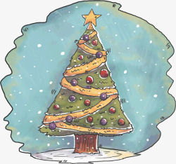 风雪中的松果手绘风雪中的圣诞树高清图片