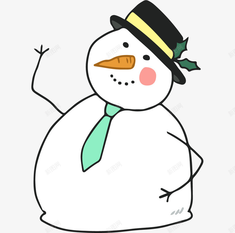 打招呼的雪人png免抠素材_新图网 https://ixintu.com 可爱 天气 帽子 手臂 打招呼 搞笑 雪人 领带