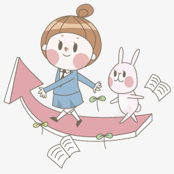 小粉兔行走的女孩和小兔高清图片