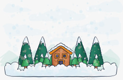 冬季森林小屋矢量图素材