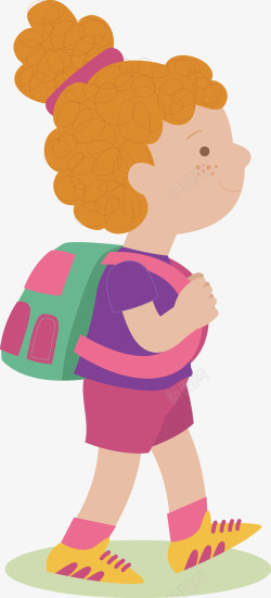 黄发的小男宝宝手绘上学路上的黄发小女孩童矢量图高清图片