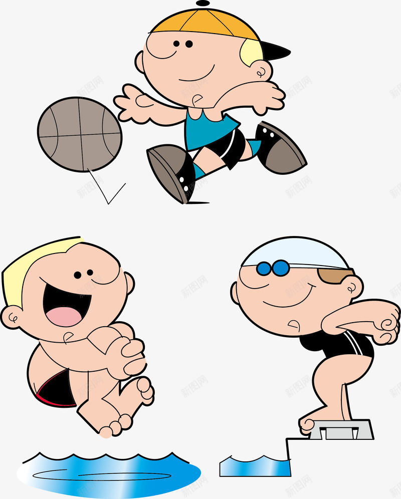 体育项目png免抠素材_新图网 https://ixintu.com 体育项目 卡通 可爱 游泳 篮球 跳水 运动