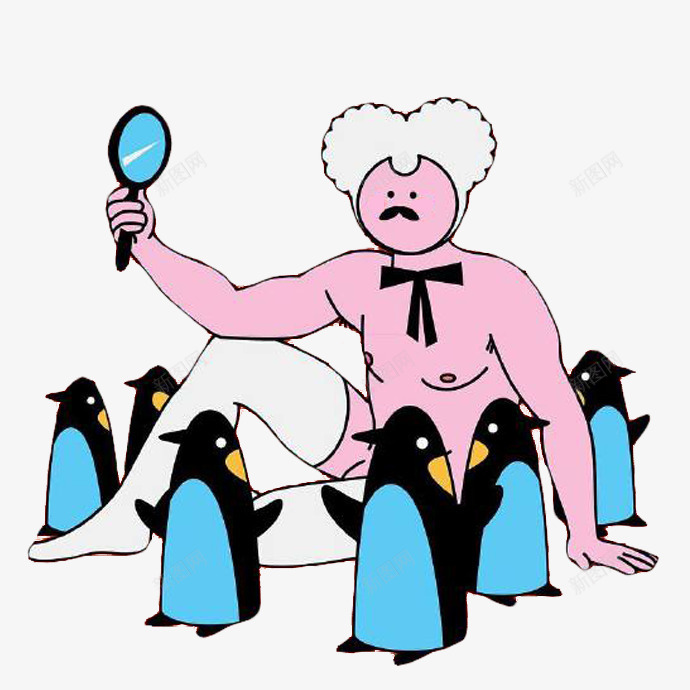 卡通照镜子男人png免抠素材_新图网 https://ixintu.com 企鹅 发型 照镜子 男士发型 裸体