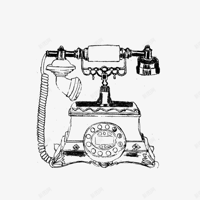 复古电话简笔画png免抠素材_新图网 https://ixintu.com 古代电话 复古电话简笔画 家居简笔画 手绘线条 摆件 黑色