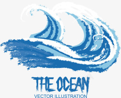 我爱大海手绘蓝色翻滚的浪花矢量图高清图片