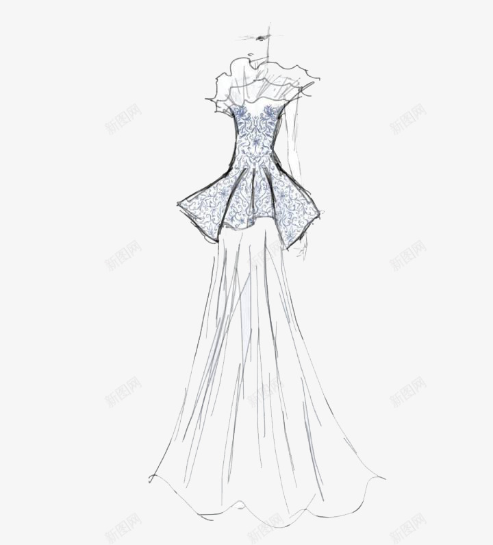 宴会服手稿png免抠素材_新图网 https://ixintu.com 优雅唯美 女装 婚纱手稿 宴会服手稿 服装设计 礼服 设计