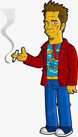 卡通抽烟的男人素材