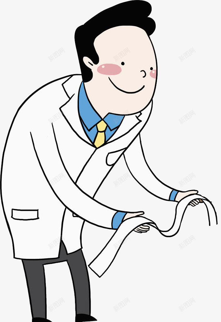 卡通拿着单子的男人png免抠素材_新图网 https://ixintu.com 医生 单据 卡通 弯腰 微笑的 手绘 男人 白大褂