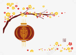 红灯笼手绘树枝春节素材