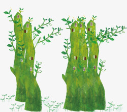 春季手绘树木装饰边框素材