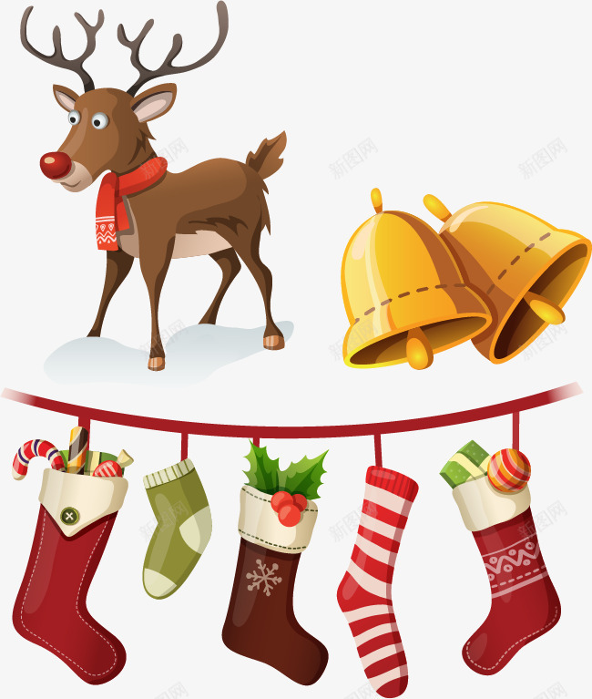 圣诞节袜子礼物小鹿铃铛png免抠素材_新图网 https://ixintu.com png 圣诞节 圣诞节矢量 圣诞节铃铛 矢量素材 礼物 素材 袜子 铃铛