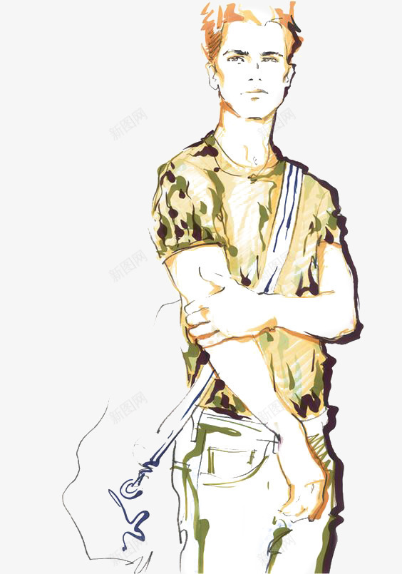 水彩男人png免抠素材_新图网 https://ixintu.com 休闲 卡通 手绘 插画 欧美 水彩 男人