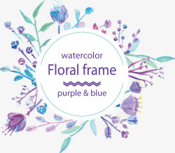 手绘紫色花朵装饰标签素材