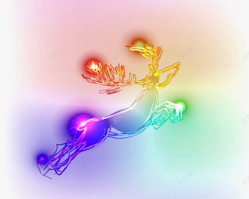 彩色麋鹿png免抠素材_新图网 https://ixintu.com 光效 圣诞元素 奔跑的麋鹿 彩色光效麋鹿 彩色麋鹿轮廓 炫光