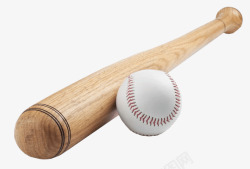 木质亮漆棒球棍和白色棒球素材