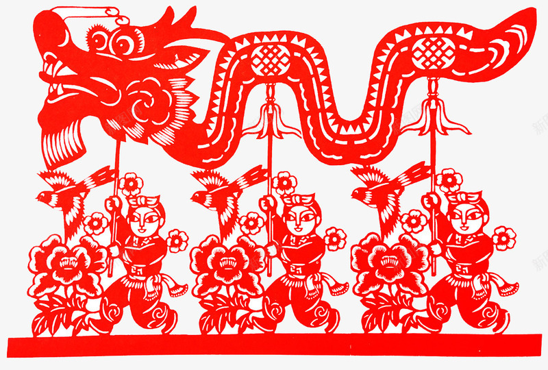 春节舞龙习俗png免抠素材_新图网 https://ixintu.com 剪纸艺术 喜庆 春节 民俗风俗
