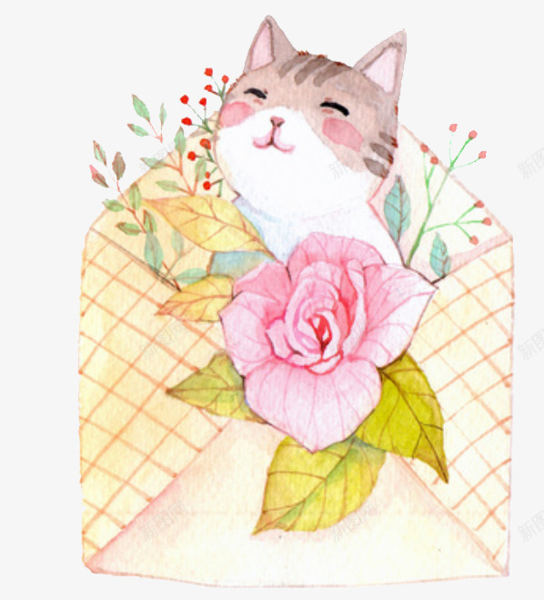 可爱小猫信封png免抠素材_新图网 https://ixintu.com 一封信 信封 可爱 手绘 装饰