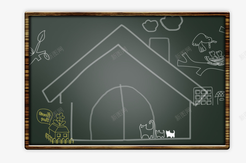 校园黑板png免抠素材_新图网 https://ixintu.com 木质边框 校园 粉卡通图案 黑板