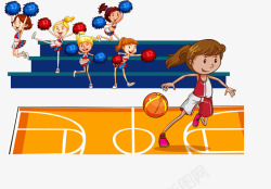 手绘打篮球的小女孩矢量图素材