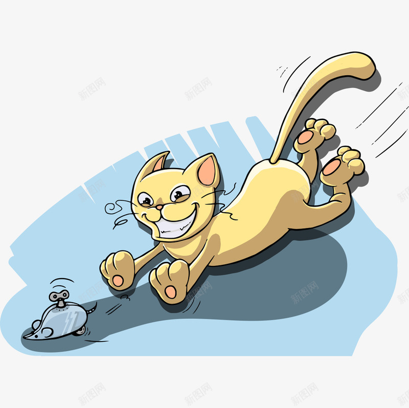 卡通手绘可爱小猫追机器老鼠png免抠素材_新图网 https://ixintu.com 卡通的动物 可爱的小猫 小猫追机器老鼠 手绘的小猫 老鼠生日