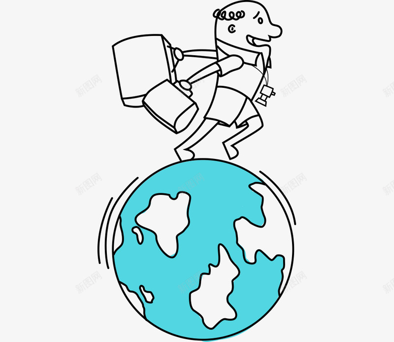 卡通手绘线稿男人地球仪旅行png免抠素材_新图网 https://ixintu.com 卡通的人物 地球仪上旅行的男人 手绘的男人 线稿的男人