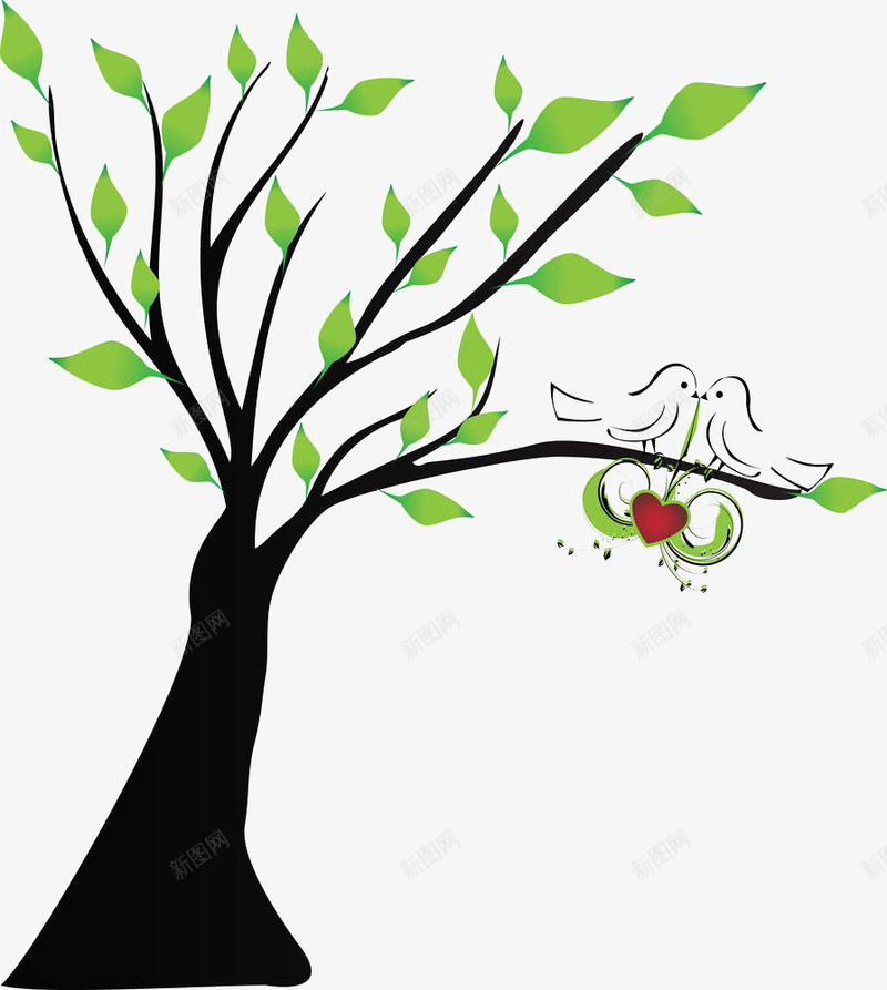 卡通树上的鸟png免抠素材_新图网 https://ixintu.com 卡通 大树 树上的鸟 爱心