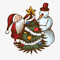 圣诞老人和雪人矢量图素材