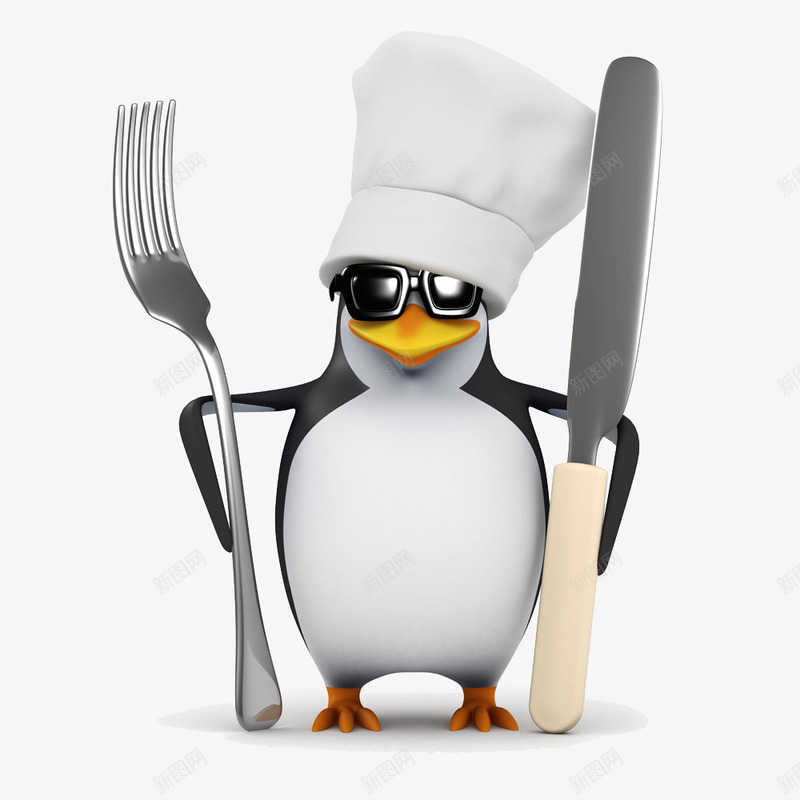 厨师企鹅png免抠素材_新图网 https://ixintu.com 企鹅 刀叉 卡通 厨师帽 墨镜企鹅 立体