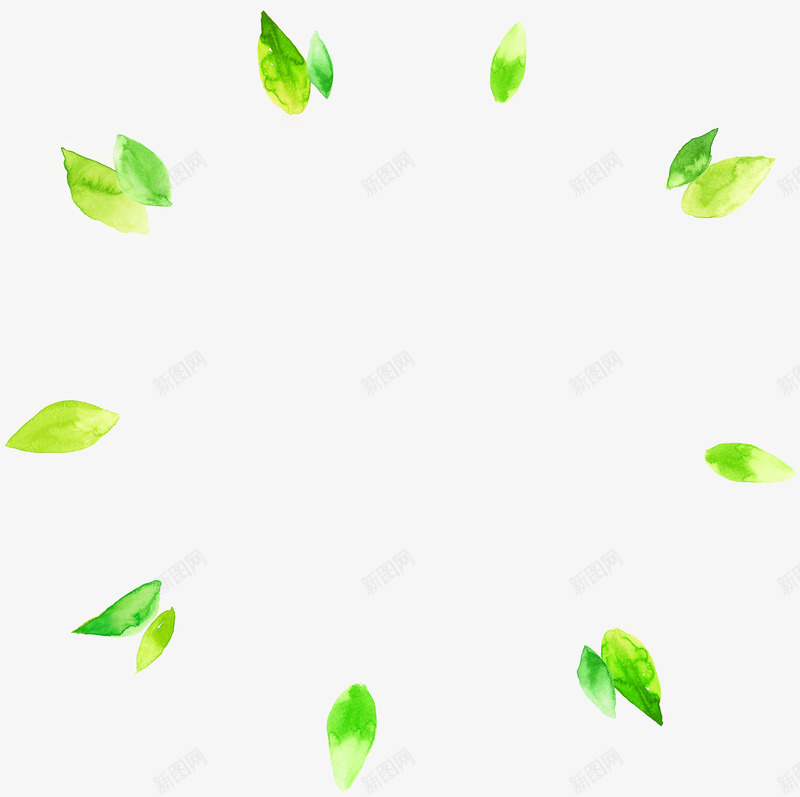 手绘绿色树叶漂浮花环png免抠素材_新图网 https://ixintu.com 树叶 漂浮 绿色 花环