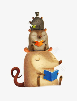 三只小老鼠可爱手绘读书小老鼠高清图片