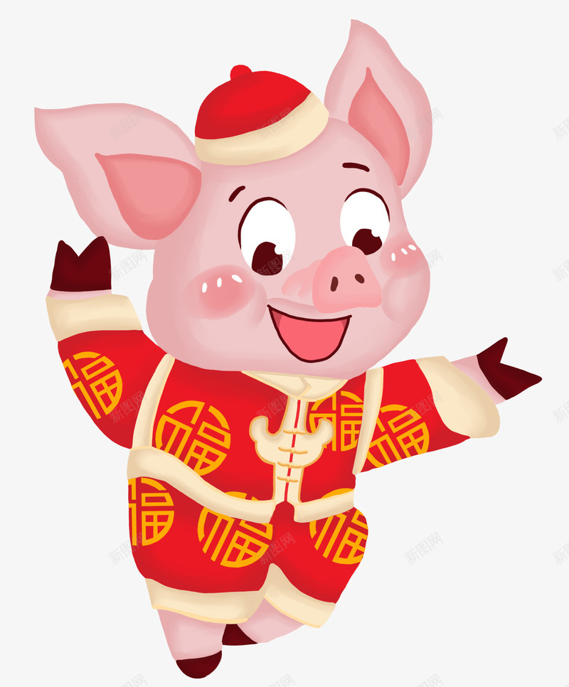 2019猪年春节拜年png免抠素材_新图网 https://ixintu.com 2019猪年 卡通猪 小红帽 手绘猪 新衣 福到