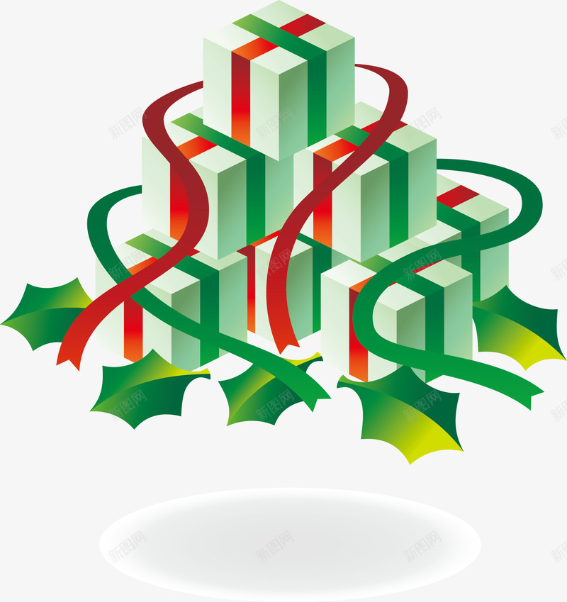 圣诞一堆礼物盒png免抠素材_新图网 https://ixintu.com 圣诞节元素 平安夜 彩带 精致礼盒 绿叶