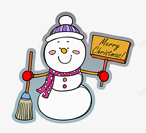 卡通雪人拿着扫把png免抠素材_新图网 https://ixintu.com 免抠雪人 卡通雪人 围巾 圣诞节牌子 帽子 扫把 拿着扫把