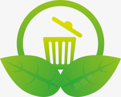 绿色植物垃圾桶标签素材