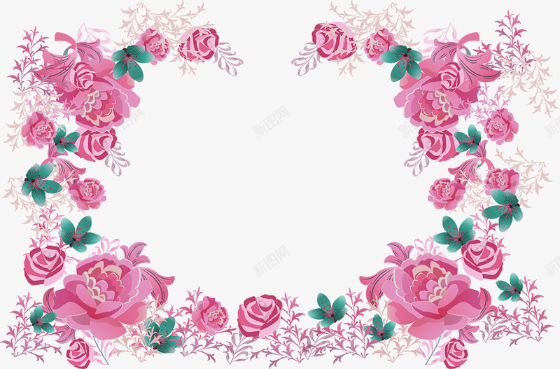 粉色花朵花环边框png免抠素材_新图网 https://ixintu.com 粉色 花朵 花环 设计 边框