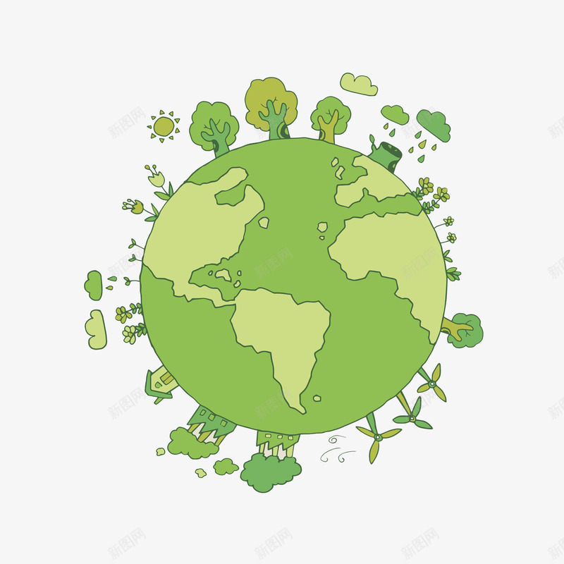 水彩创意绿色地球图png免抠素材_新图网 https://ixintu.com 低碳 创意 卡通手绘 地球 树木 植物 水彩 环保 绿色 节能