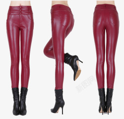 暗红色皮裤多角度展示素材