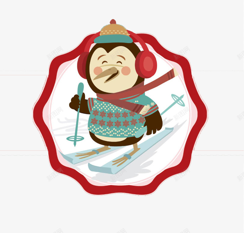 卡通滑雪企鹅png免抠素材_新图网 https://ixintu.com 企鹅 卡通 可爱 围巾 毛衣 滑雪 运动