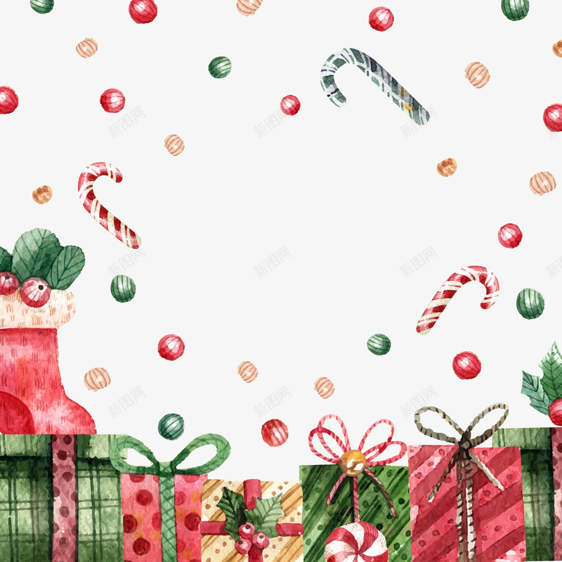 水彩绘圣诞节礼盒和礼物png免抠素材_新图网 https://ixintu.com 卡通礼物 圣诞礼盒 彩色礼品 礼物 背景装饰