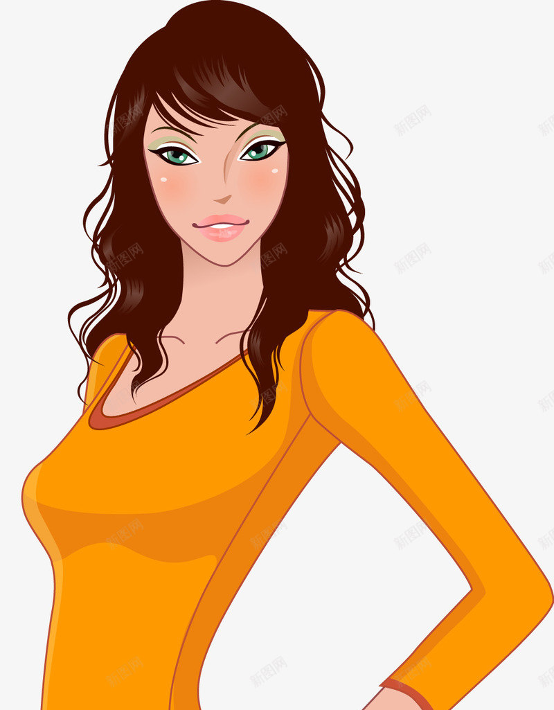 女性模特儿png免抠素材_新图网 https://ixintu.com 时尚 服装展示 服装设计 橙色裙子