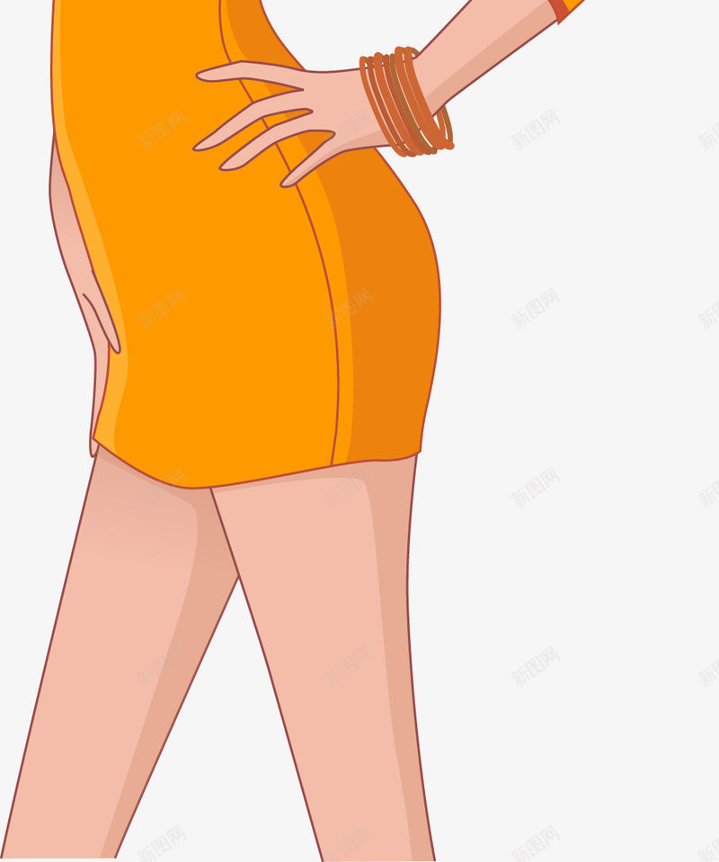 女性模特儿png免抠素材_新图网 https://ixintu.com 时尚 服装展示 服装设计 橙色裙子